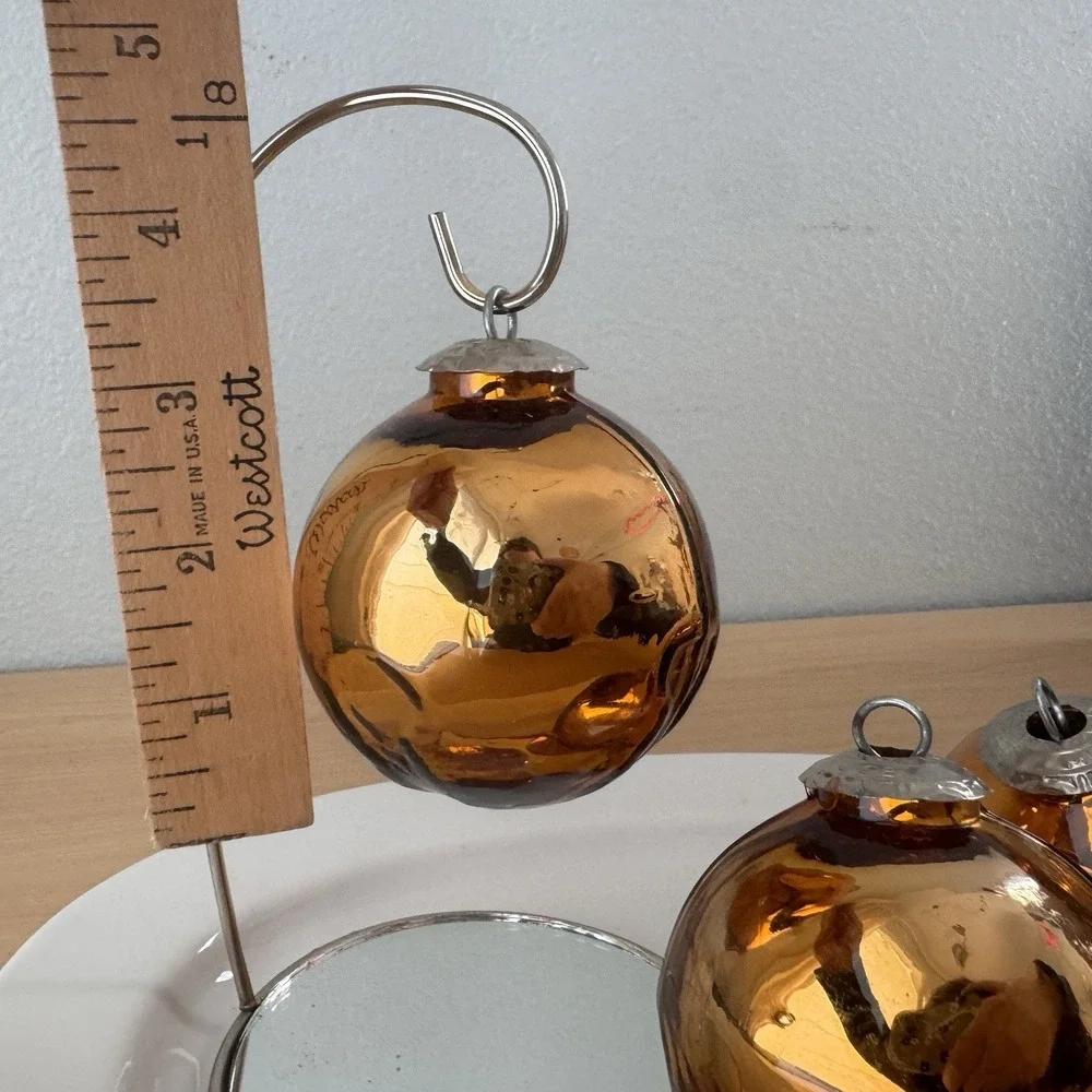 Vtg Y2K Midwest Kugel Christmas Ornament Lot Of 3 Yellow Gold Glass‎ Ball Bell